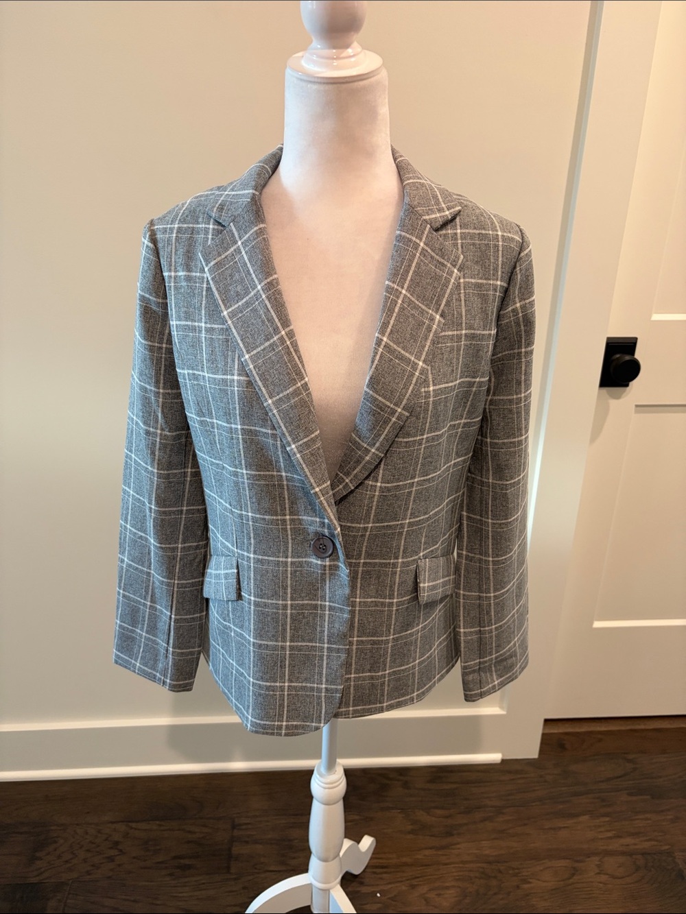 New With Tags short Story Petite Principle Gray Plaid Blazer Sz SP